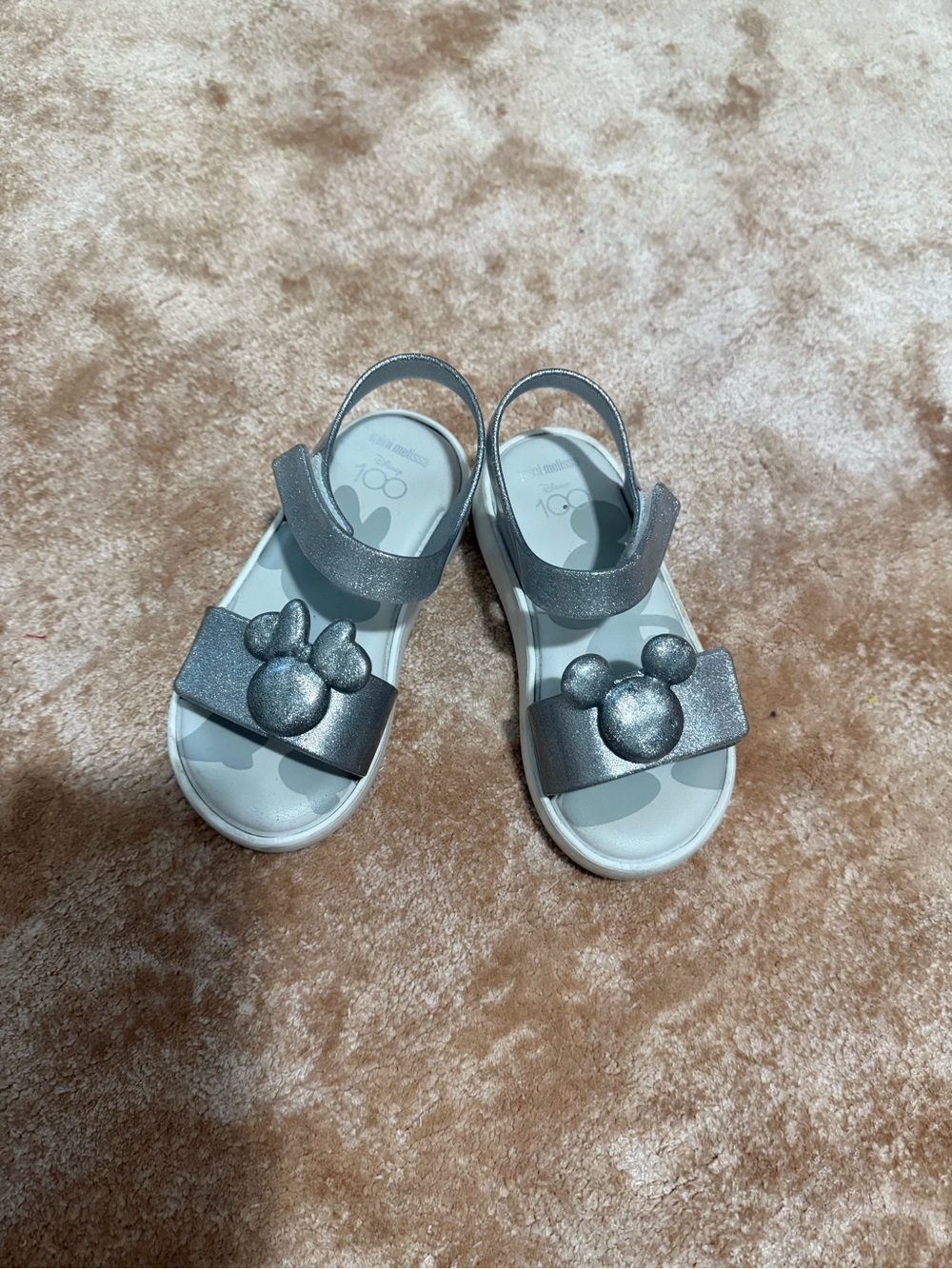 Mini Melissa Silver Glitter Character Sandals for Kids